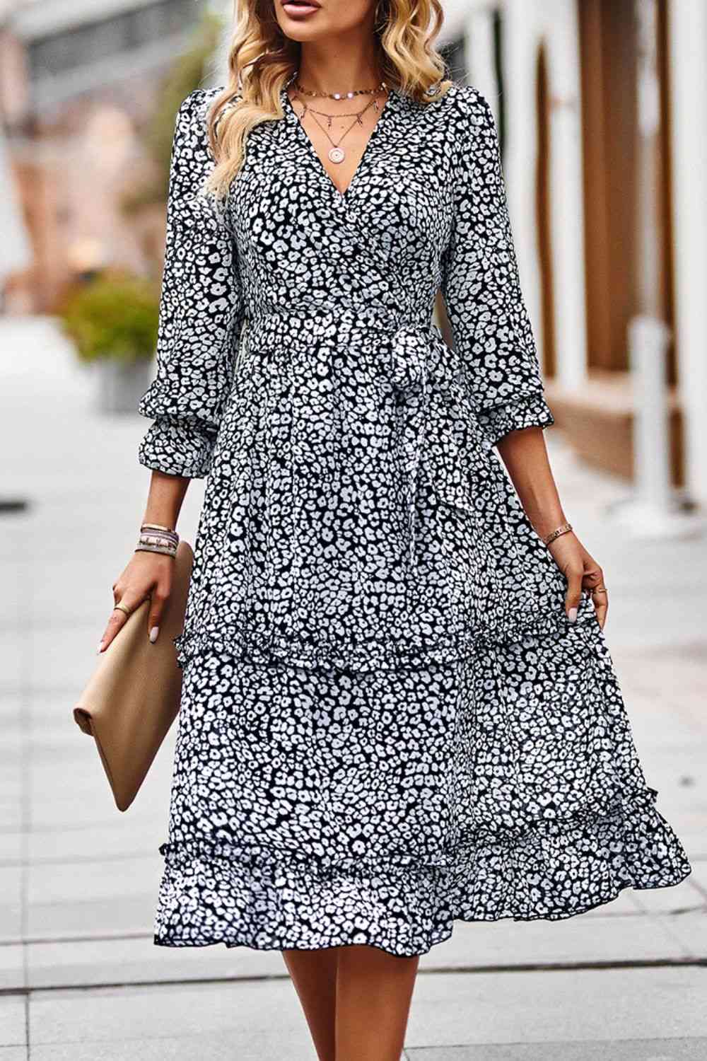 Lindsay Leopard Tie Belt Slit Dress