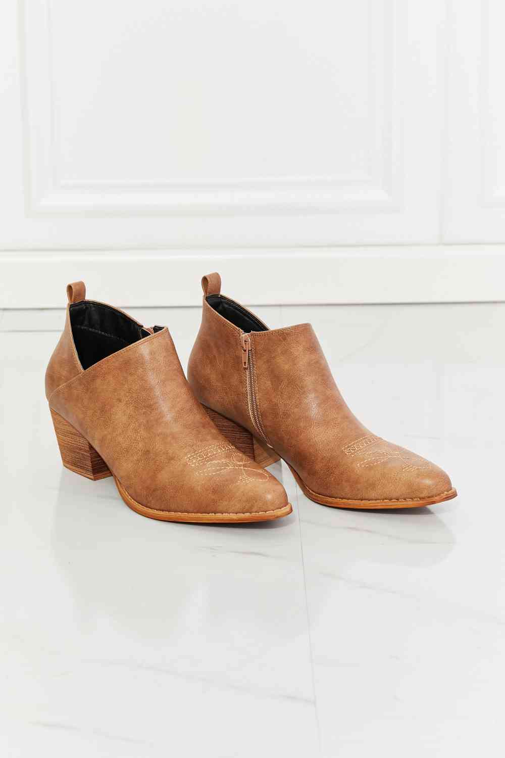 Danny Embroidered Crossover Cowboy Bootie in Caramel