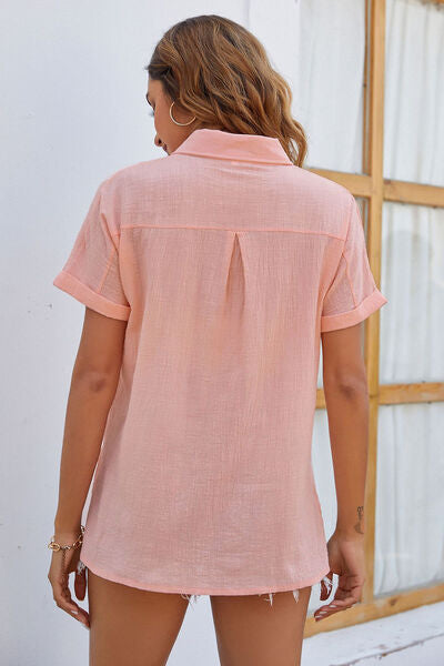 Cara Button Up Collared Neck Short Sleeve Shirt