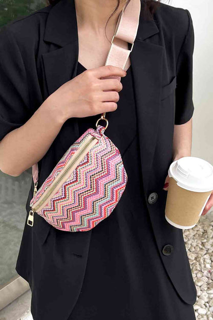 Cali Chevron Straw Sling Bag