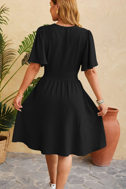 Morgan Ruched Surplice Short Sleeve Dress