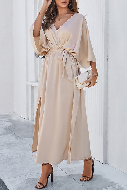 Lorelei Slit Tied V-Neck Three-Quarter Sleeve Dress