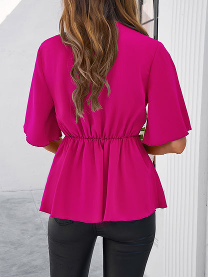 Gemini Surplice Tie Waist Half Sleeve Blouse