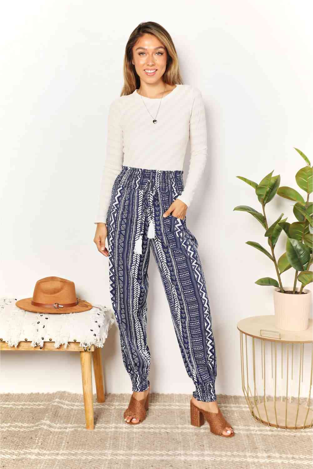 Mary Geometric Print Tassel High-Rise Pants