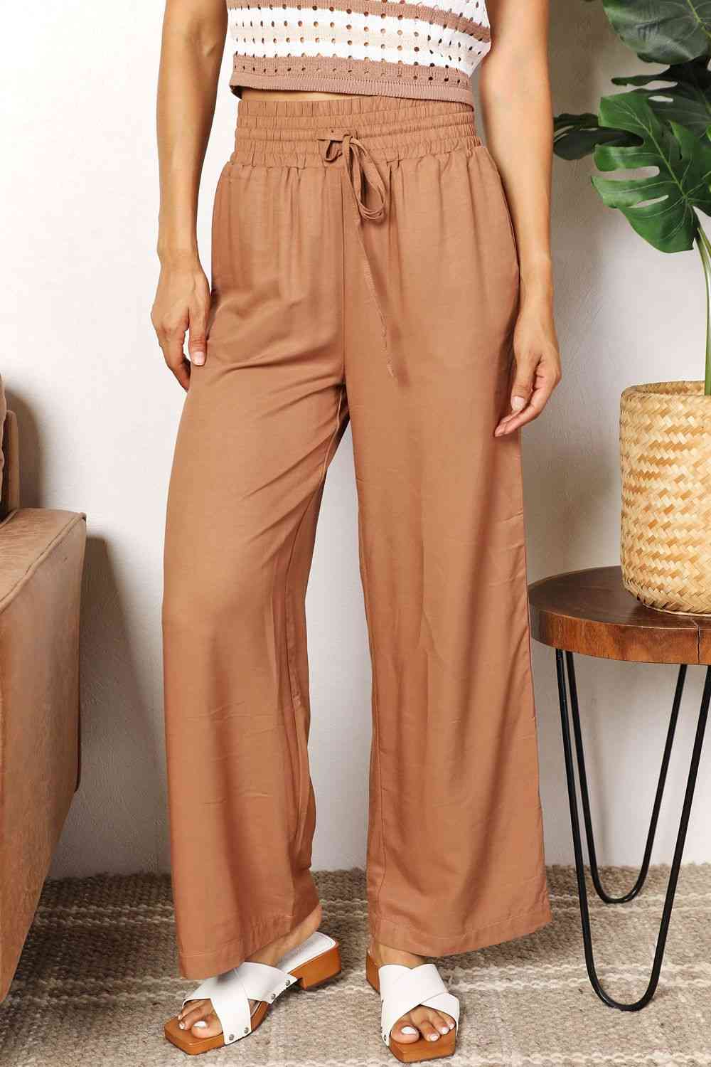 Alex Drawstring Smocked Waist Wide Leg Pants