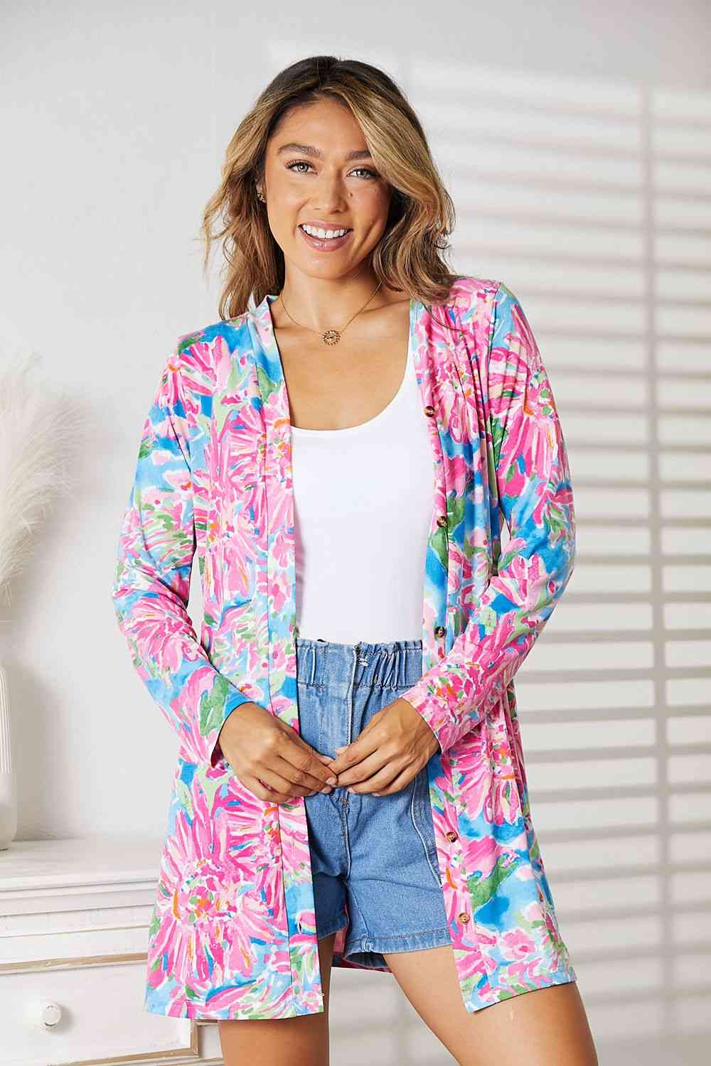 Ariel Floral Open Front Long Sleeve Cardigan