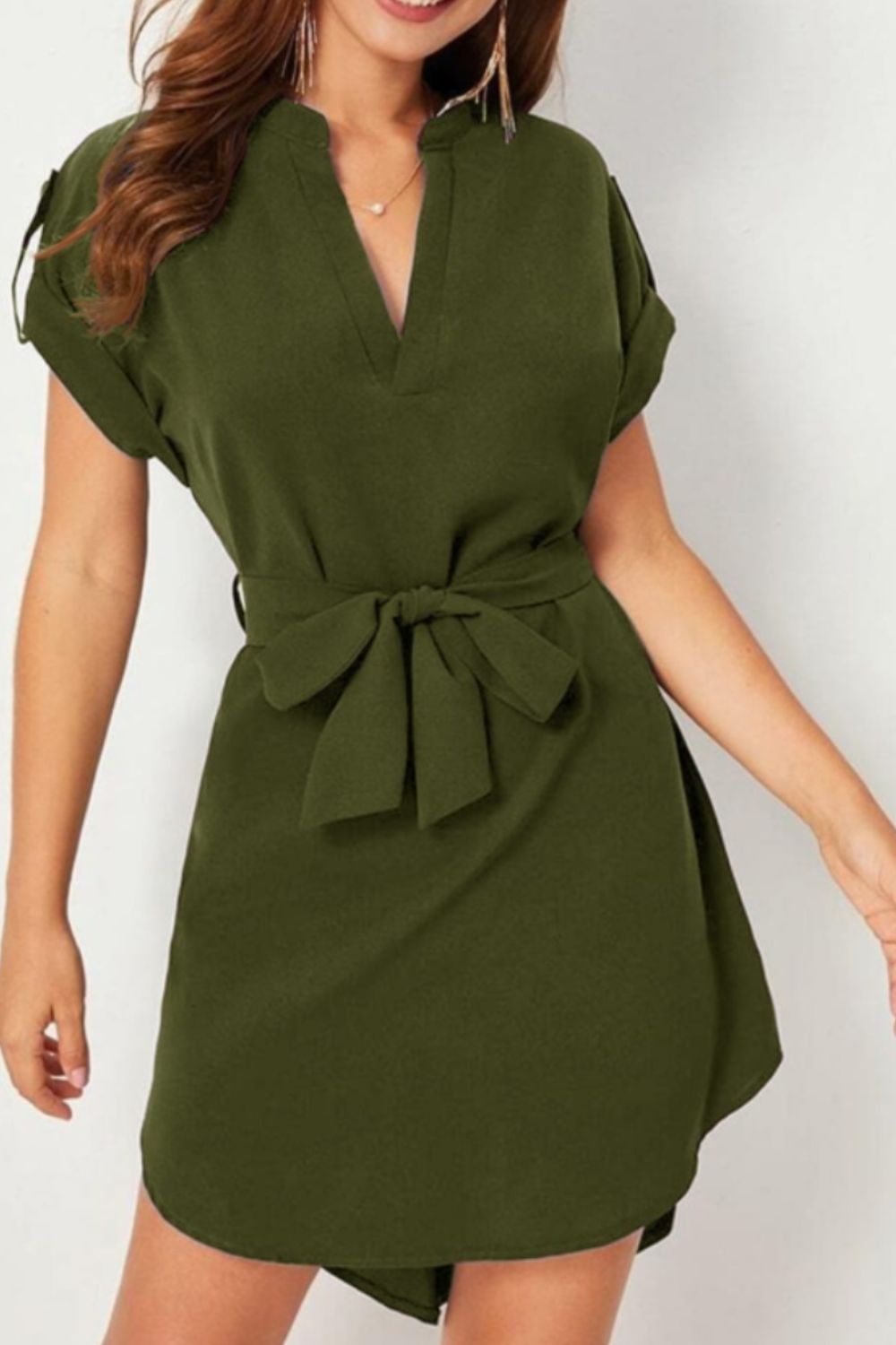 Gwen Tied Notched Short Sleeve Dress