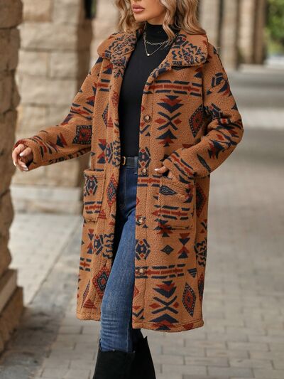 Cindy Western Geometric Pocketed Dropped Shoulder Coat