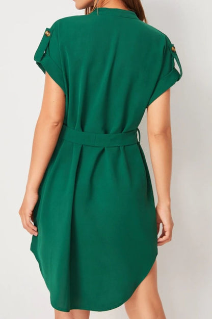 Gwen Tied Notched Short Sleeve Dress