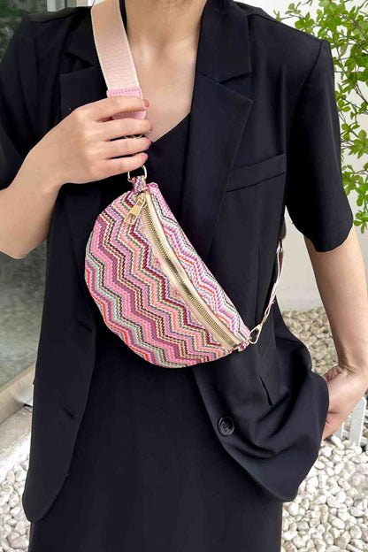 Cali Chevron Straw Sling Bag