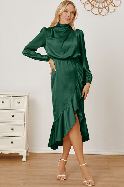 Sonia Mock Neck Ruffled Asymmetrical Dress