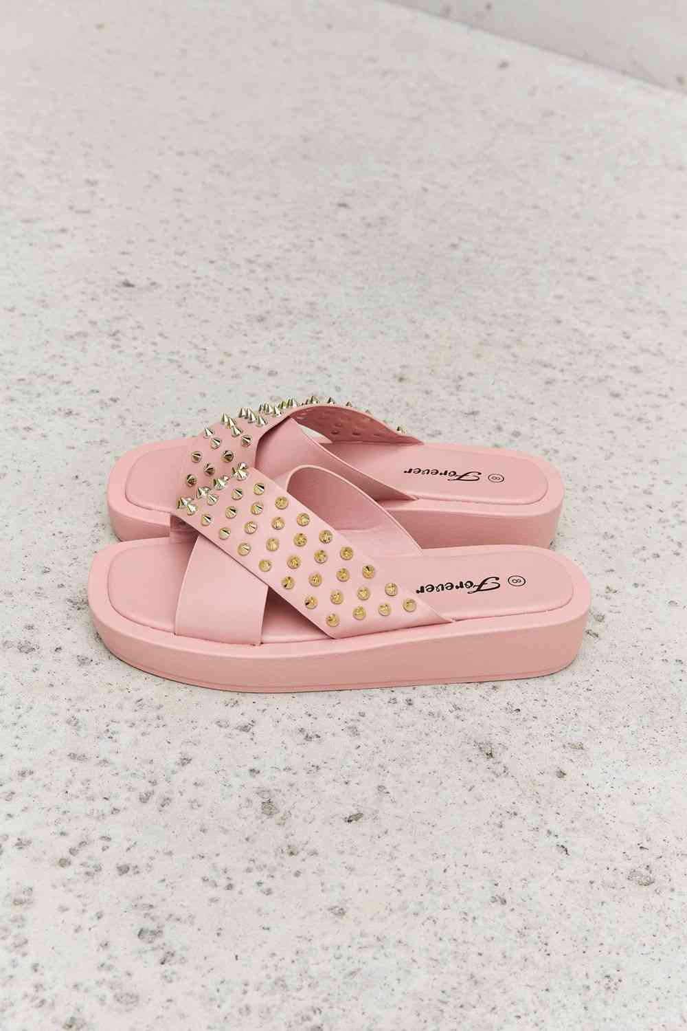 Maddy Studded Cross Strap Sandals in Blush