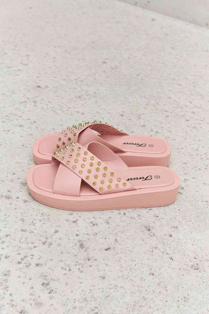 Maddy Studded Cross Strap Sandals in Blush