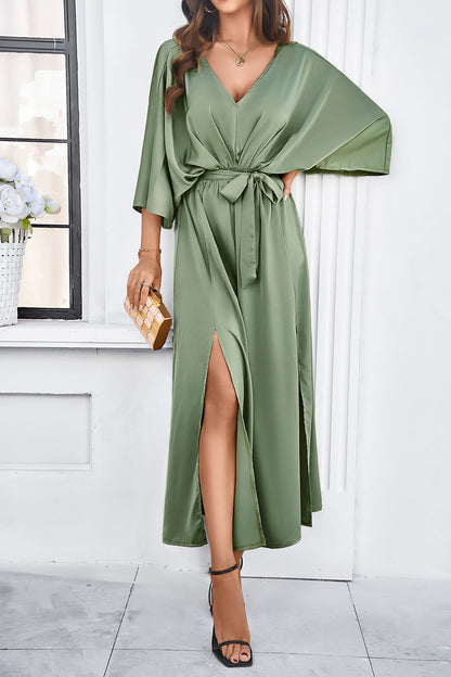 Lorelei Slit Tied V-Neck Three-Quarter Sleeve Dress