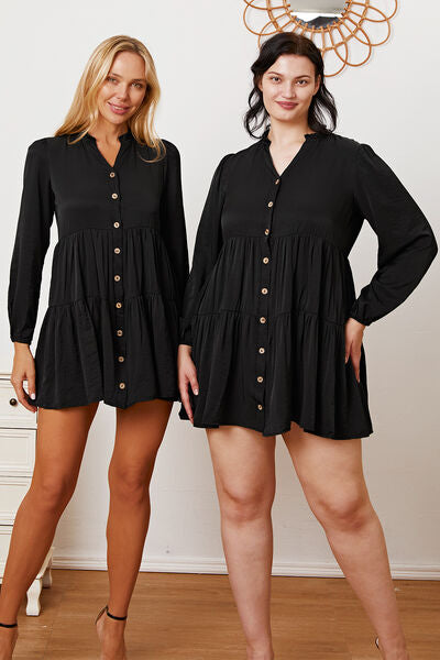 Ruffled Button Up Long Sleeve Tiered Shirt