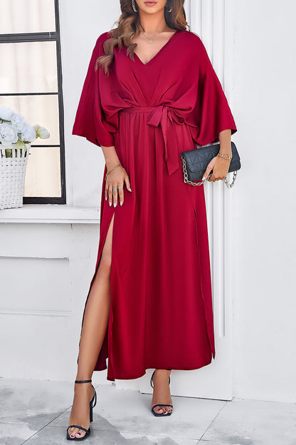 Lorelei Slit Tied V-Neck Three-Quarter Sleeve Dress